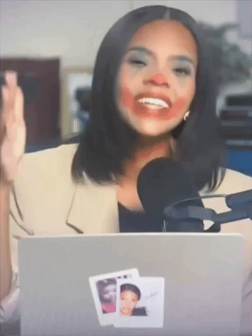 A Woman Sitting In Front Of A Laptop With A Sticker On It That Says ' I Love You ' GIF