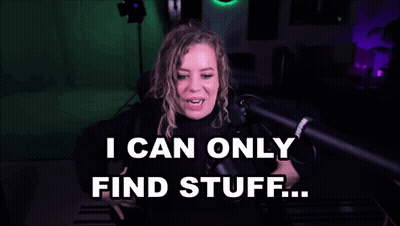 A Woman Sitting In Front Of A Microphone With The Words I Can Only Find Stuff GIF