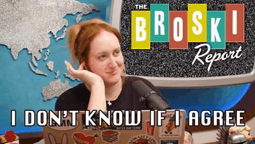 A Woman Sitting In Front Of A Microphone With The Words I Don T Know If I Agree On The Bottom GIF