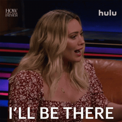 A Woman Sitting On A Couch With Her Mouth Open And The Words I 'Ll Be There Behind Her GIF