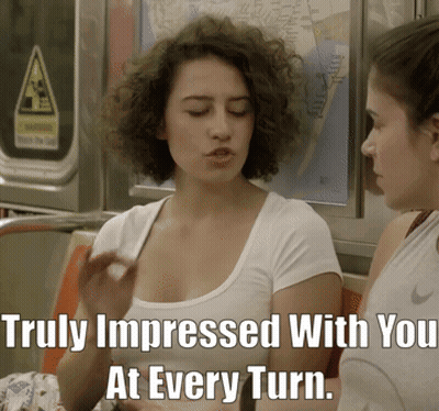 A Woman Sitting On A Subway Train With The Caption Truly Impressed With You At Every Turn GIF