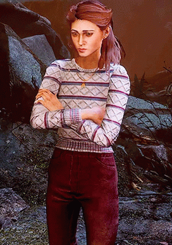 A Woman Standing With Her Arms Crossed Wearing A Striped Shirt GIF