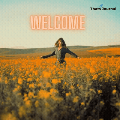 A Woman Stands In A Field Of Yellow Flowers With The Words Welcome Written Above Her GIF
