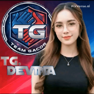 A Woman Stands In Front Of A Tg Logo GIF