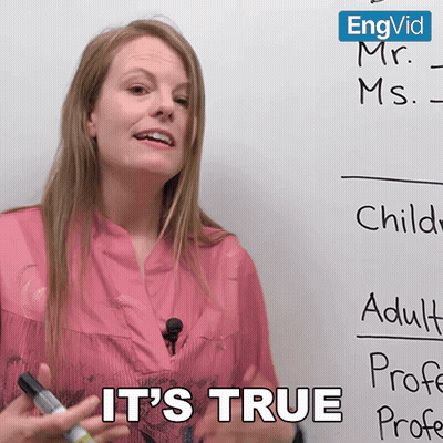 A Woman Stands In Front Of A White Board With The Words It 'S True On It GIF
