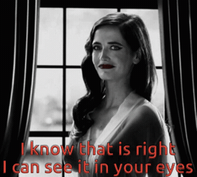 A Woman Stands In Front Of A Window With The Words " I Know That Is Right I Can See It In Your Eyes " Below Her GIF