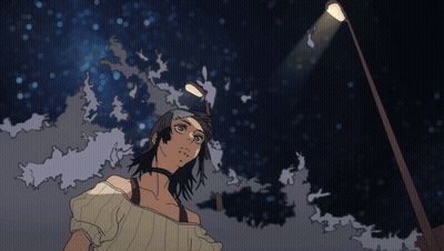 A Woman Stands Under A Street Light At Night GIF
