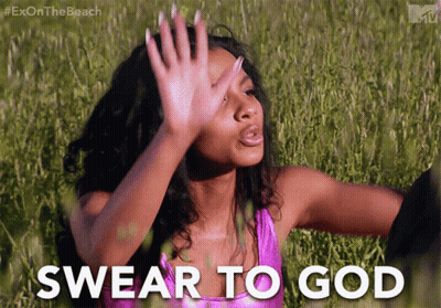 A Woman Swears To God While Standing In A Field GIF