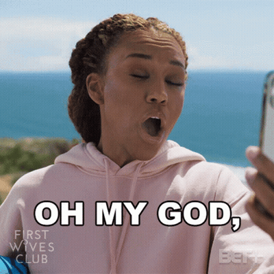A Woman Taking A Selfie With Her Mouth Open And The Words Oh My God GIF