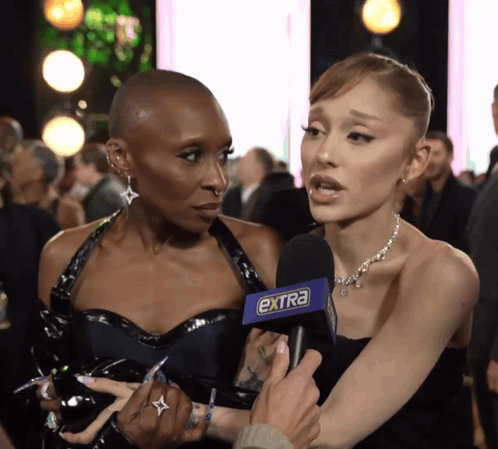 A Woman Talking Into An Extra Microphone While Another Woman Watches GIF