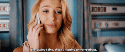 A Woman Talking On A Cell Phone With The Words Everything 'S Fine There 'S Nothing To Worry About GIF