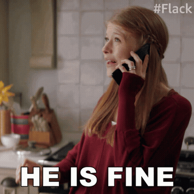 A Woman Talking On A Cell Phone With The Words He Is Fine Above Her GIF