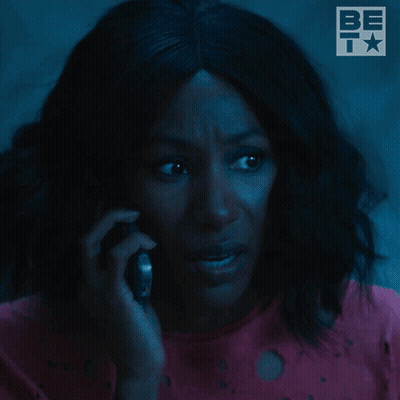 A Woman Talking On A Cell Phone With The Words Hello On The Bottom GIF