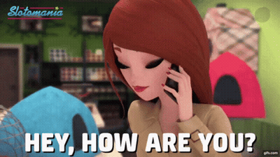 A Woman Talking On A Cell Phone With The Words Hey How Are You Written Below Her GIF