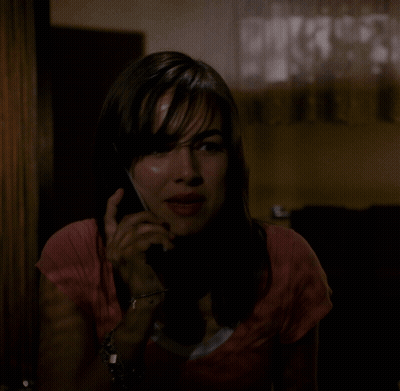 A Woman Talking On A Cell Phone With The Words " It 'S Coming From Inside The House " Below Her GIF