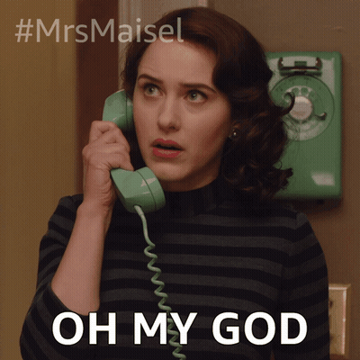 A Woman Talking On A Green Telephone With The Words Oh My God Above Her GIF