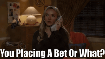 A Woman Talking On A Phone With The Words You Placing A Bet Or What GIF