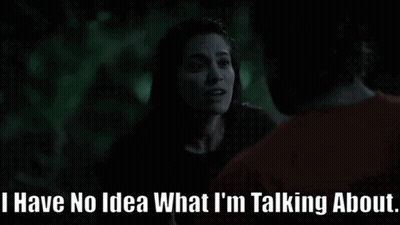 A Woman Talking To A Man With The Words I Have No Idea What I 'M Talking About Below Her GIF