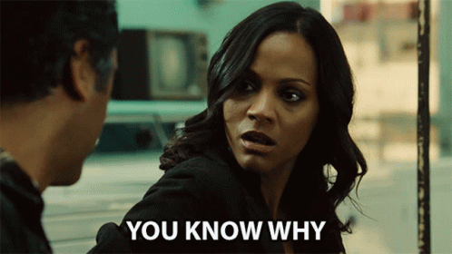 A Woman Talking To A Man With The Words " You Know Why " On The Bottom GIF