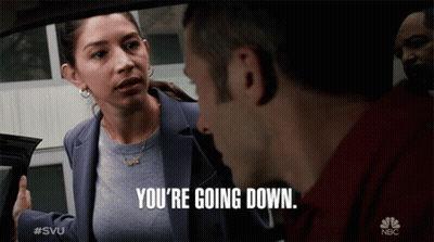 A Woman Talking To A Man With The Words You 'Re Going Down On The Bottom GIF