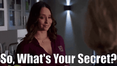 A Woman Talking To Another Woman With The Words " So What 'S Your Secret " GIF