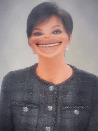 A Woman Wearing A Black Jacket With Buttons On The Front Is Smiling GIF
