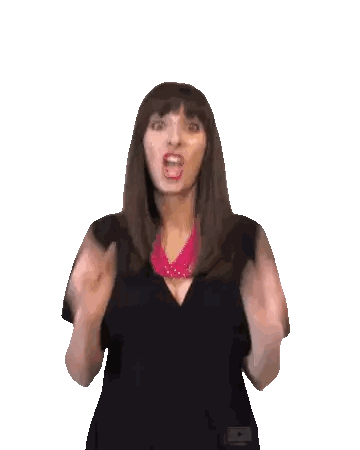 A Woman Wearing A Black Shirt And A Pink Necklace Is Making A Rock Sign Sticker