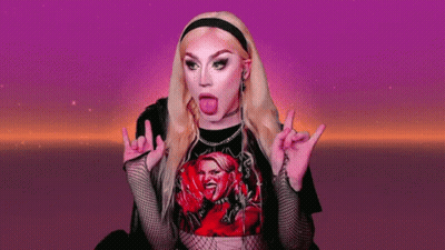 A Woman Wearing A Black T-Shirt With A Picture Of A Woman Sticking Her Tongue Out GIF