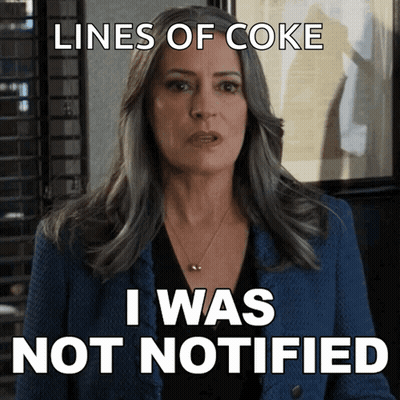 A Woman Wearing A Blue Jacket Says Lines Of Coke I Was Notified GIF