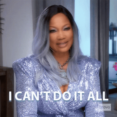 A Woman Wearing A Blue Sequined Dress Says I Can 'T Do It All GIF