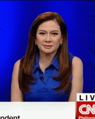 A Woman Wearing A Blue Shirt Is Sitting In Front Of A Cnn Logo GIF