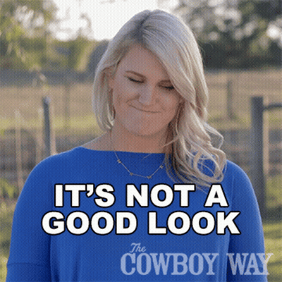 A Woman Wearing A Blue Shirt That Says It 'S Not A Good Look On It GIF