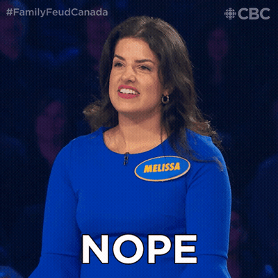 A Woman Wearing A Blue Shirt With The Name Melissa On It Says Nope GIF
