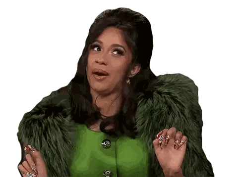 A Woman Wearing A Green Fur Coat And A Green Dress Is Making A Funny Face . Sticker