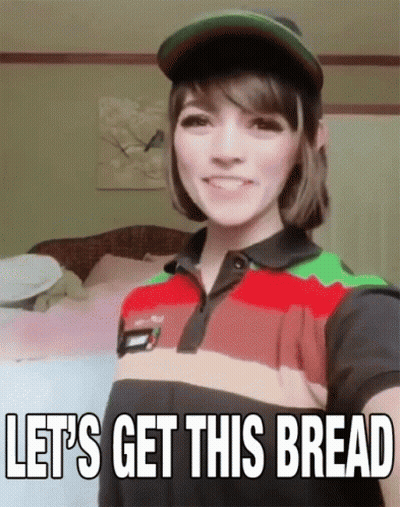 A Woman Wearing A Hat And A Polo Shirt Says Let 'S Get This Bread GIF