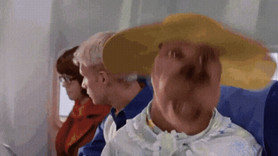 A Woman Wearing A Hat Is Sitting On A Plane GIF
