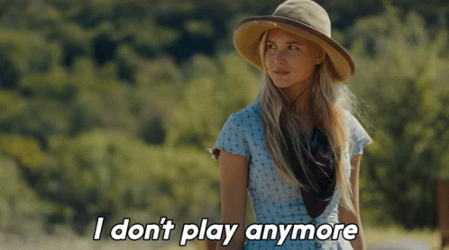 A Woman Wearing A Hat Says " I Don T Play Anymore " GIF