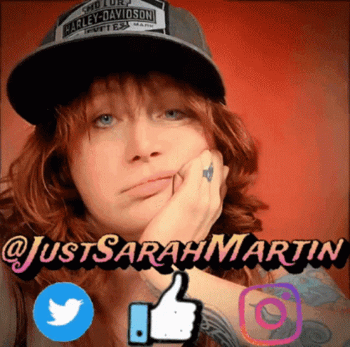 A Woman Wearing A Hat That Says Harley Davidson GIF