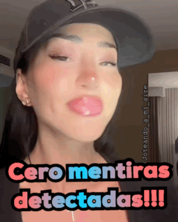 A Woman Wearing A Hat With The Words Cero Mentiras Detectadas Written On It GIF