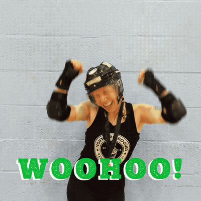 A Woman Wearing A Helmet And A Tank Top That Says ' Woohoo ' On It GIF