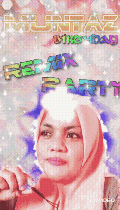 A Woman Wearing A Hijab Is On A Poster That Says " Remix Party " GIF