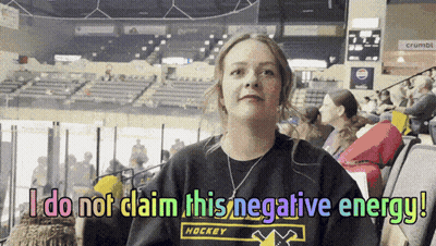 A Woman Wearing A Hockey Shirt Says " I Do Not Claim This Negative Energy ! " GIF
