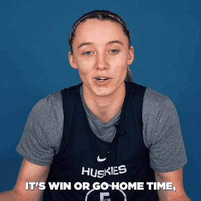 A Woman Wearing A Huskies Jersey Says " It 'S Win Or Go Home Time " GIF