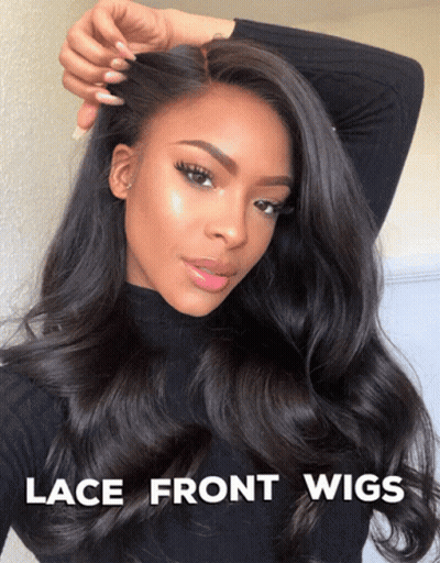 A Woman Wearing A Lace Front Wig Is Shown GIF