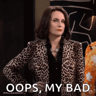 A Woman Wearing A Leopard Print Jacket Says " Oops My Bad " GIF