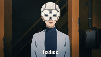A Woman Wearing A Mask With The Word Teehee On The Bottom GIF