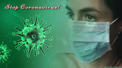 A Woman Wearing A Mask With The Words Stop Coronavirus GIF