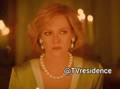 A Woman Wearing A Pearl Necklace And Earrings With The Words @Tvresidence Written Below Her GIF