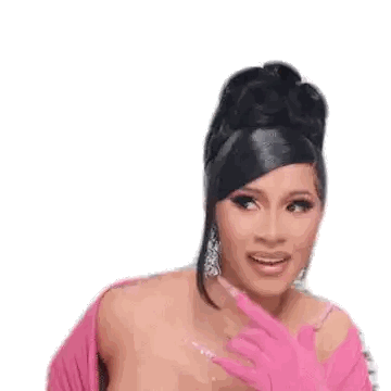 A Woman Wearing A Pink Dress And Pink Gloves Is Pointing At Something . Sticker