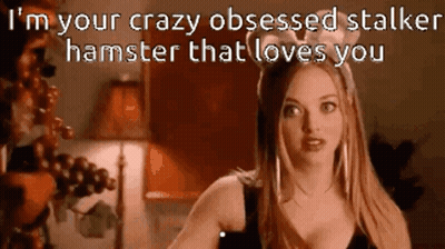 A Woman Wearing A Playboy Bunny Headband Says I 'M Your Crazy Obsessed Stalker GIF